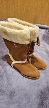 G by Guess Winter Boots Women 10 Tan Faux Suede WGELIAS Snow Y2K Cozy Boho 2000s